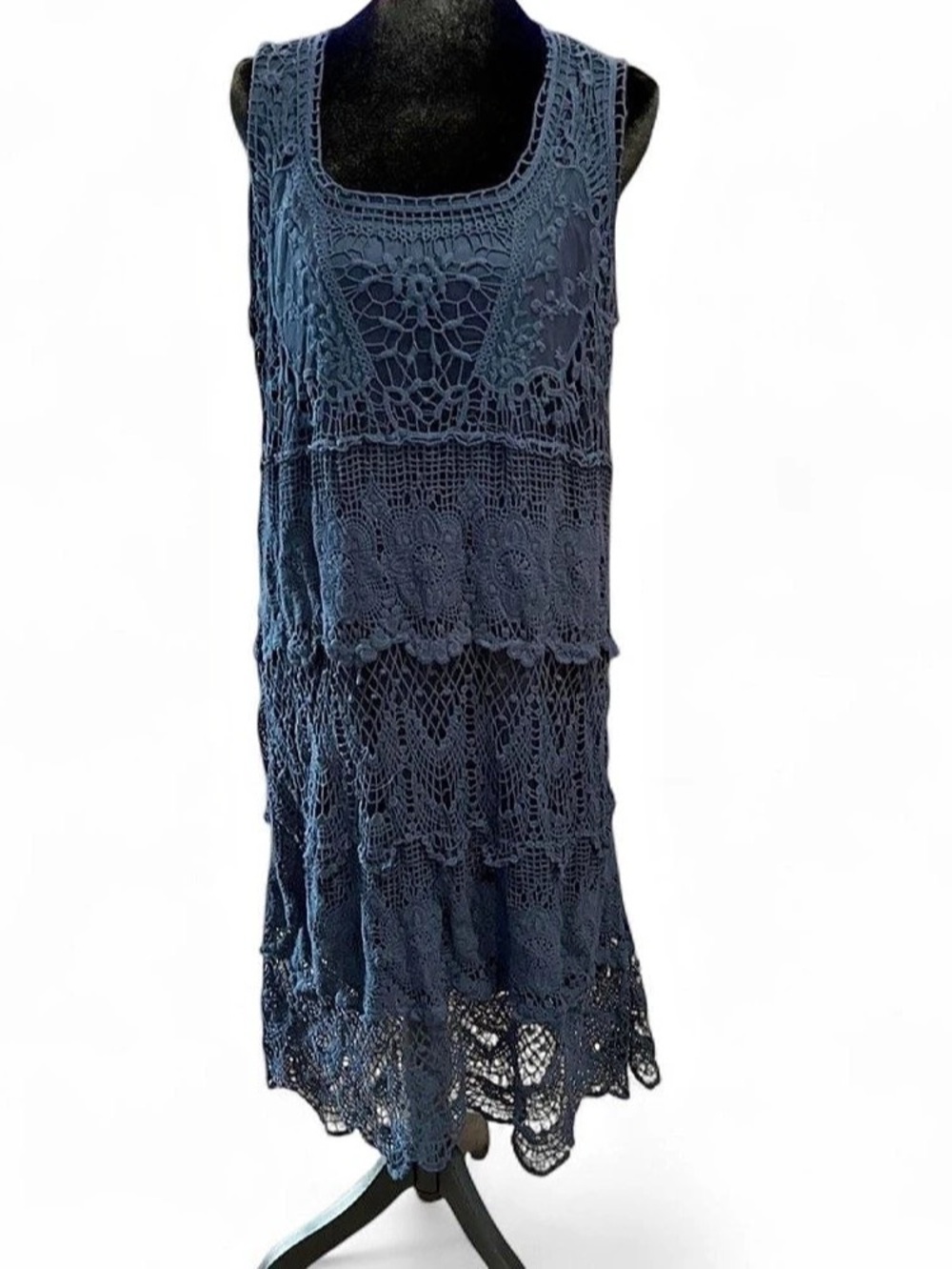 Maurices Cotton Crochet Navy Boho dress size 1